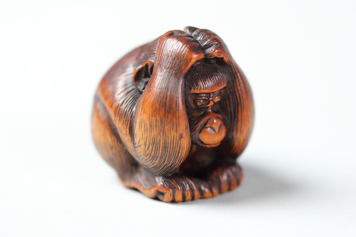 Netsuke of Monkey Scratching His Head, Wood, Japan