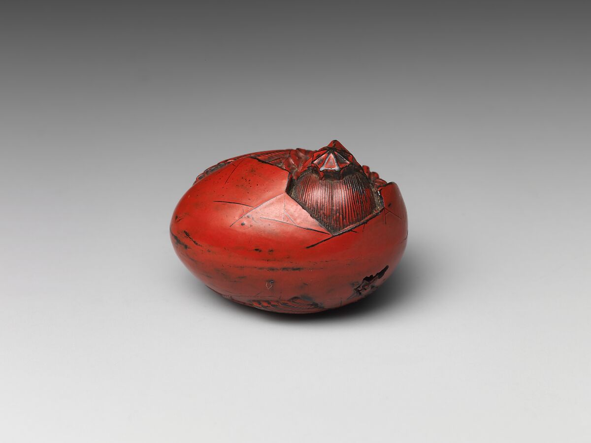 Tengu Hatching from an Egg, Wood with red lacquer, Japan