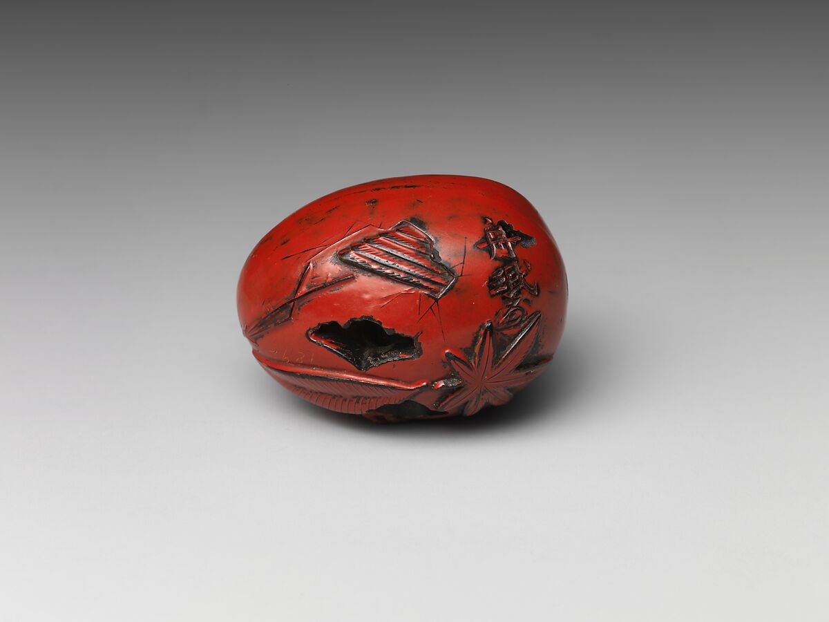 Tengu Hatching from an Egg, Wood with red lacquer, Japan