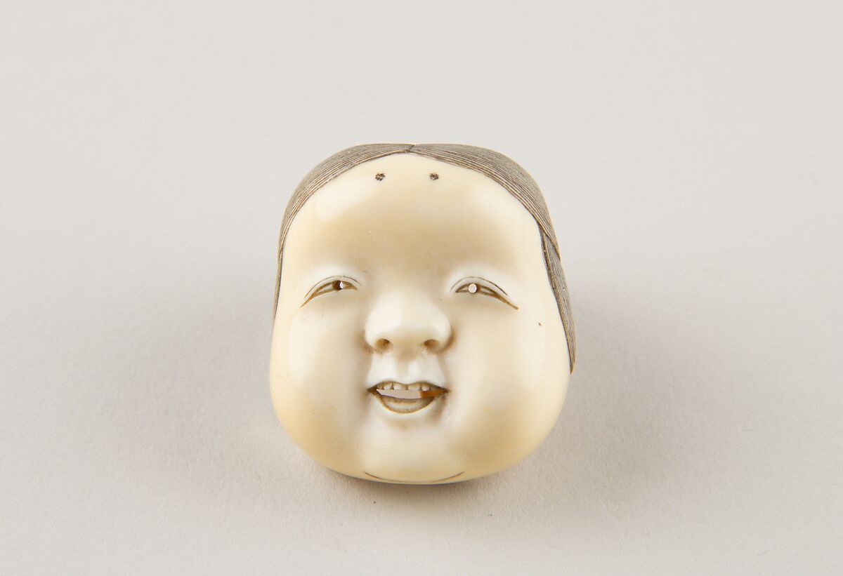 Netsuke of Kyōgen Mask; Usume (or Okama or Ofuku), Ivory, Japan 