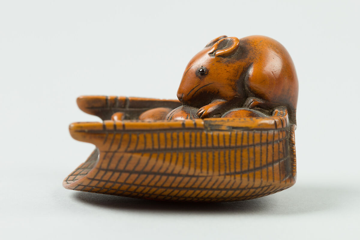 Netsuke of Mouse in a Basket of Mushrooms, Japan