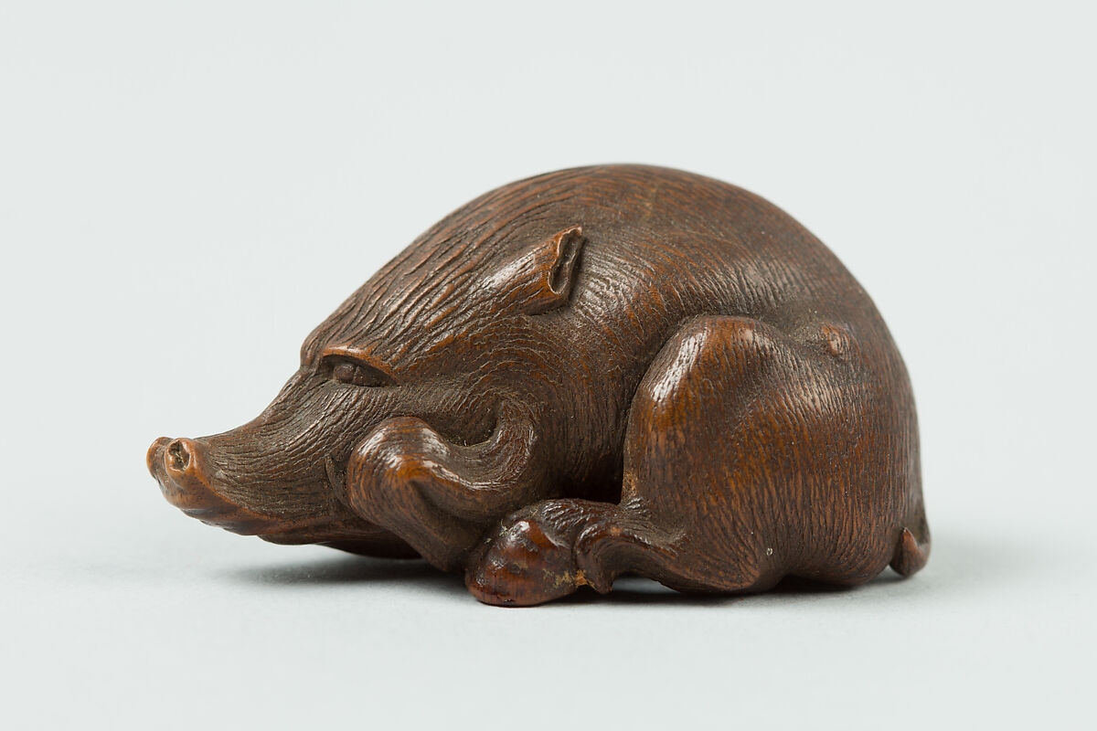 Netsuke of a Boar, Wood, Japan 