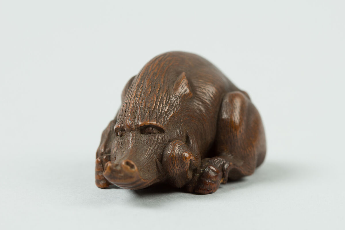 Netsuke of a Boar, Wood, Japan