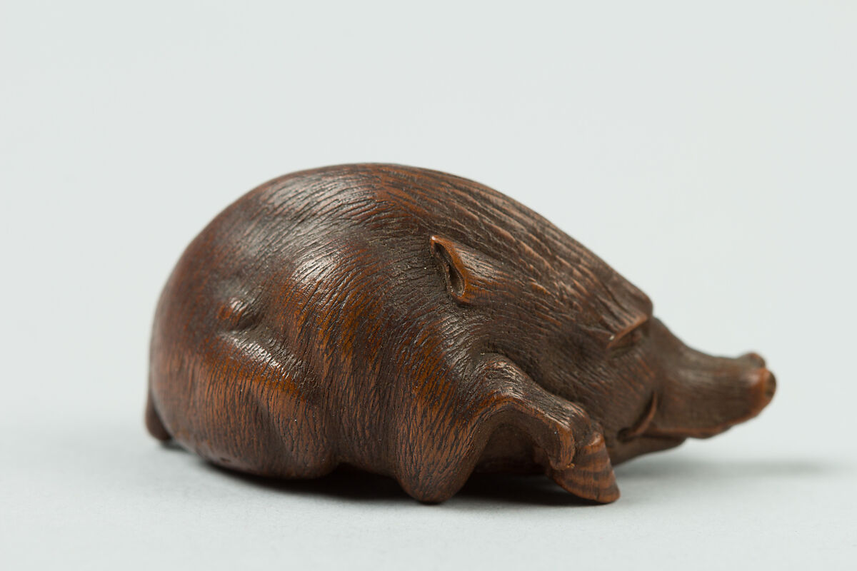 Netsuke of a Boar, Wood, Japan
