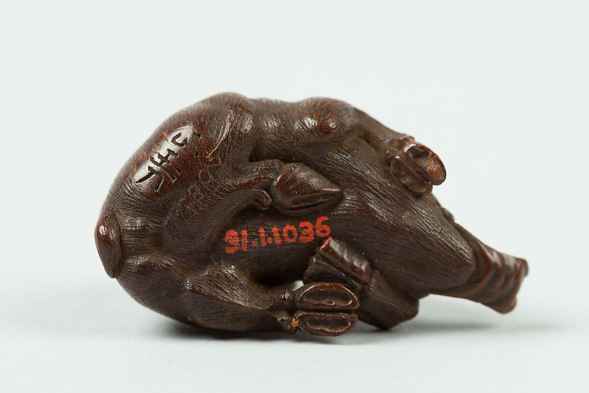 Netsuke of a Boar, Wood, Japan