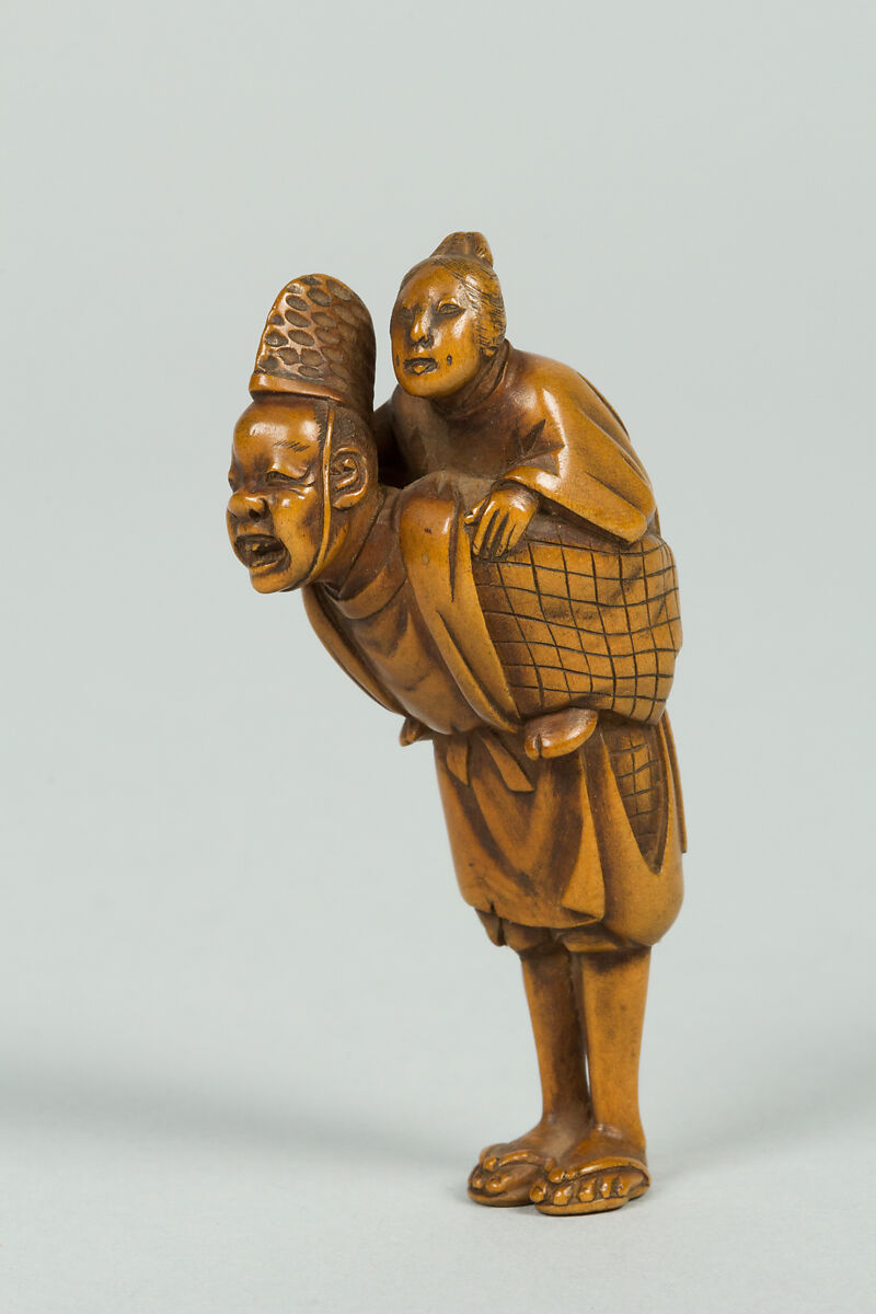 Netsuke of Man with Boy on His Back, Wood, Japan