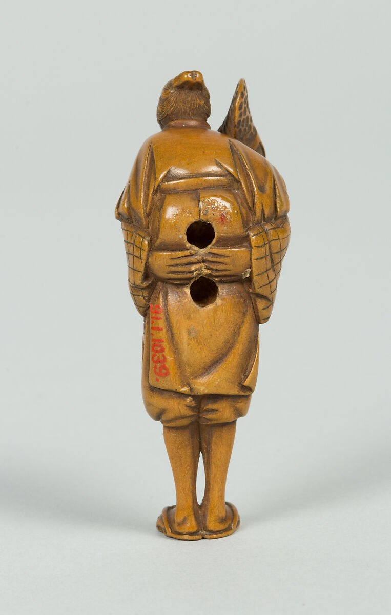 Netsuke of Man with Boy on His Back, Wood, Japan