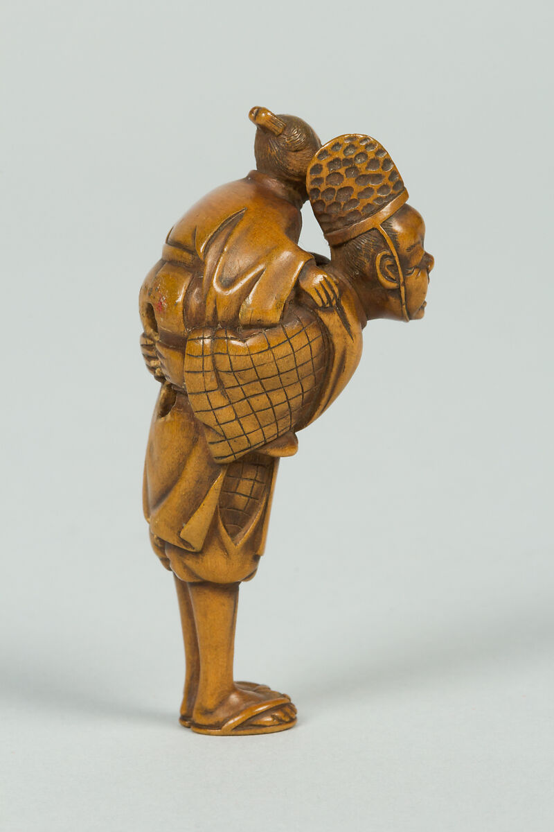 Netsuke of Man with Boy on His Back, Wood, Japan