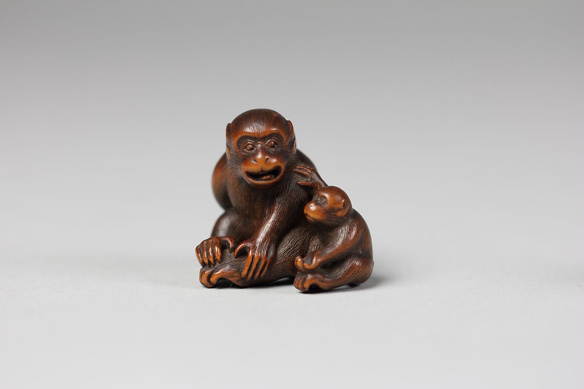 Netsuke of Monkey and Young, Wood, Japan 