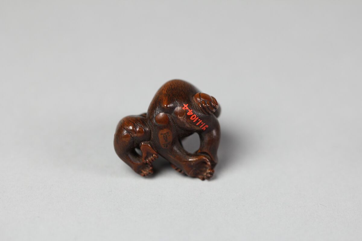 Netsuke of Monkey and Young, Wood, Japan