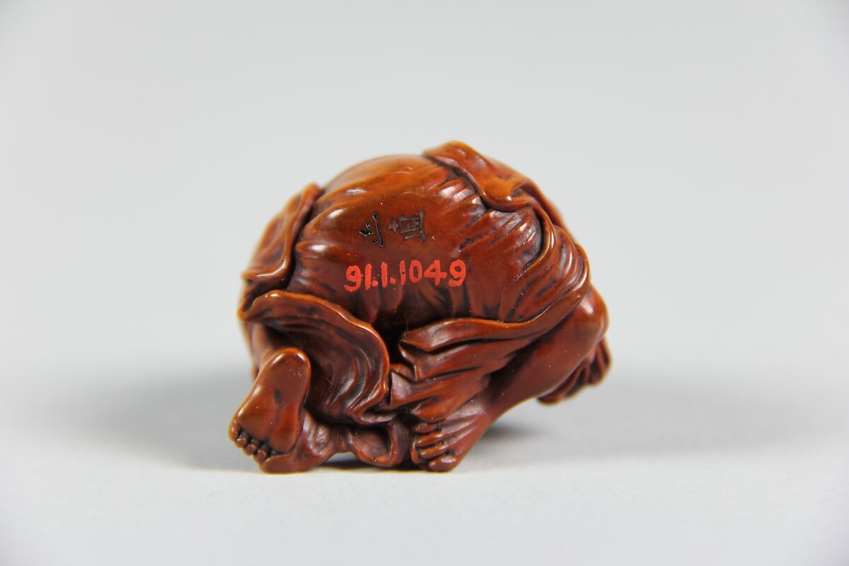 Netsuke of Old Woman with a Toad in her Hand (Gama Sennin), Wood, Japan