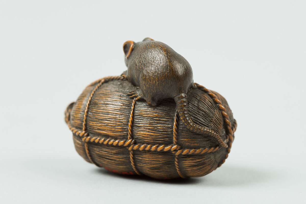 Netsuke of Rat on a Bale of Rice, Wood, Japan