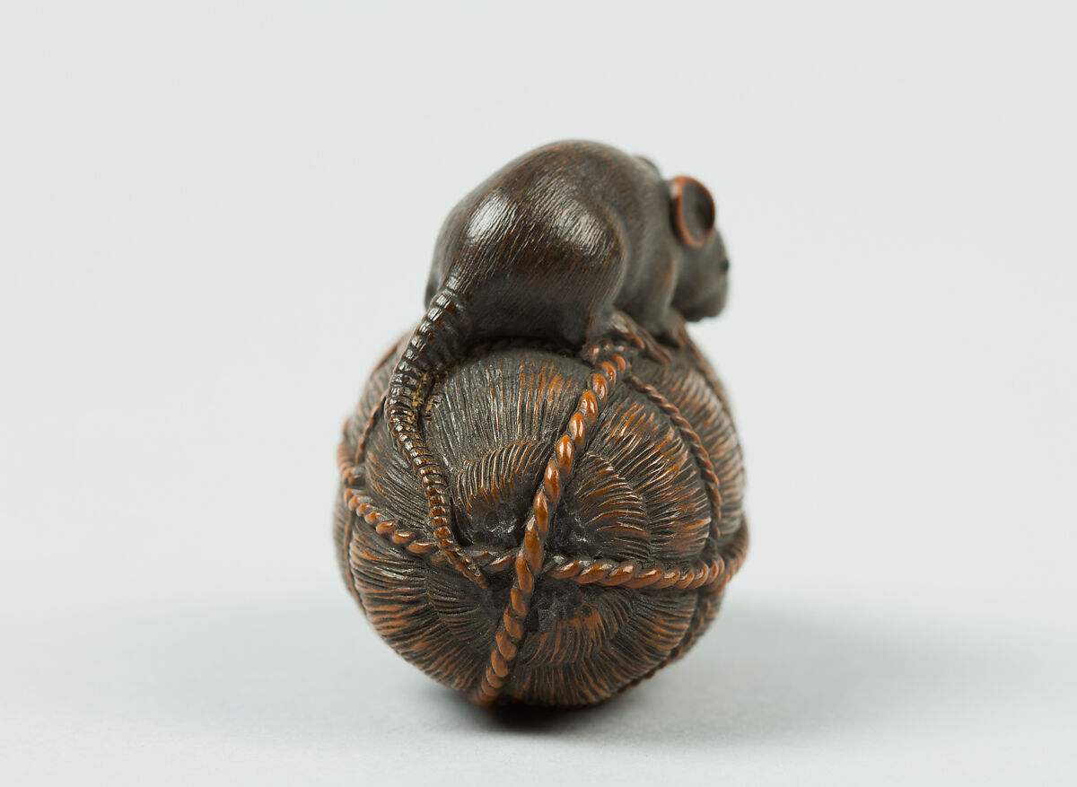 Netsuke of Rat on a Bale of Rice, Wood, Japan