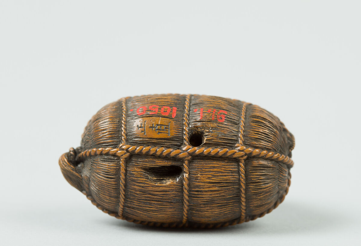 Netsuke of Rat on a Bale of Rice, Wood, Japan