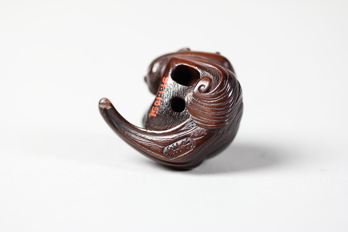 Netsuke of Mother Bat with Two Young, Wood, Japan
