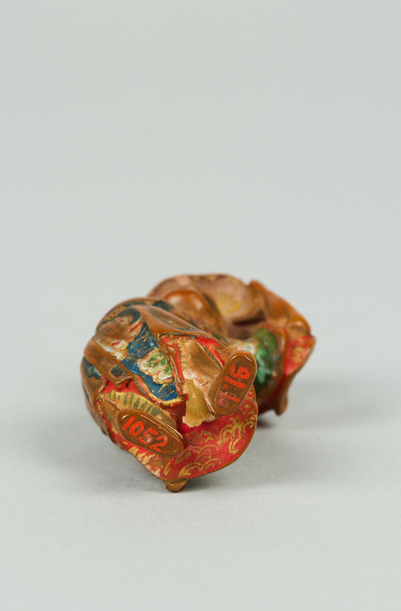 Netsuke of Farmer with a Big Hat, Lacquered wood, Japan