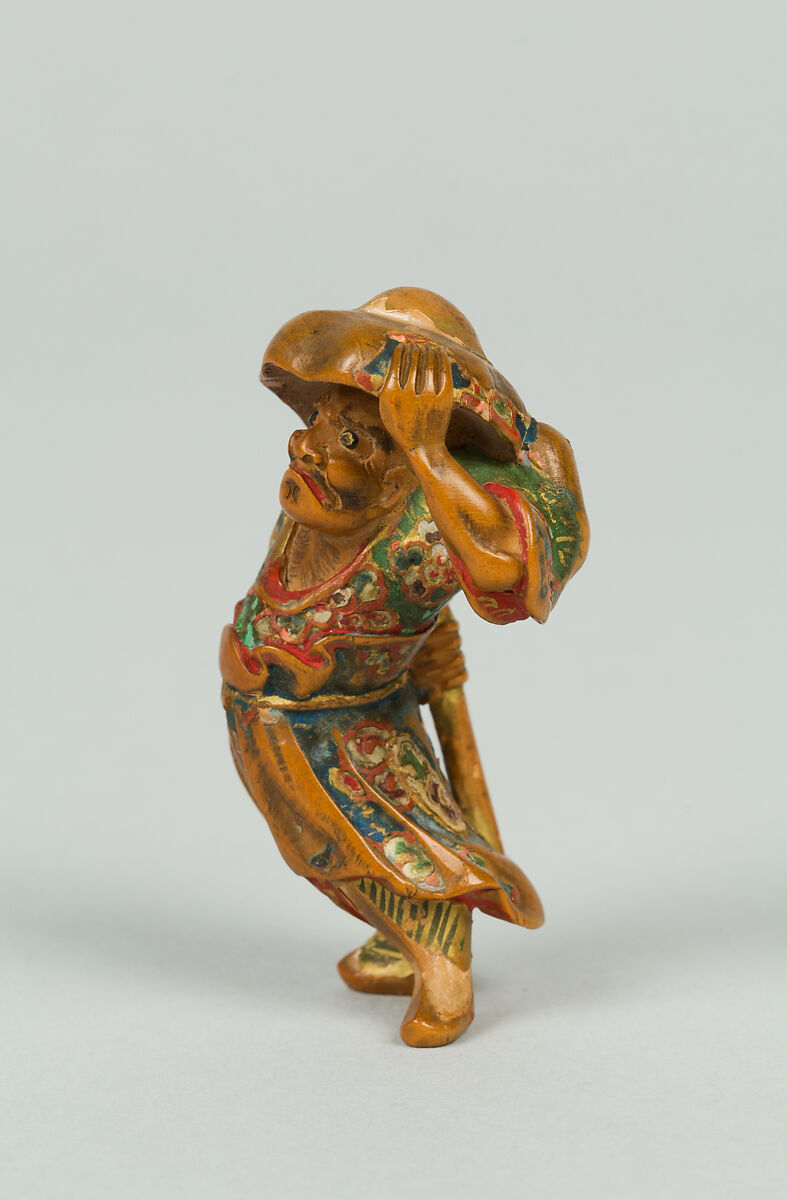 Netsuke of Farmer with a Big Hat, Lacquered wood, Japan