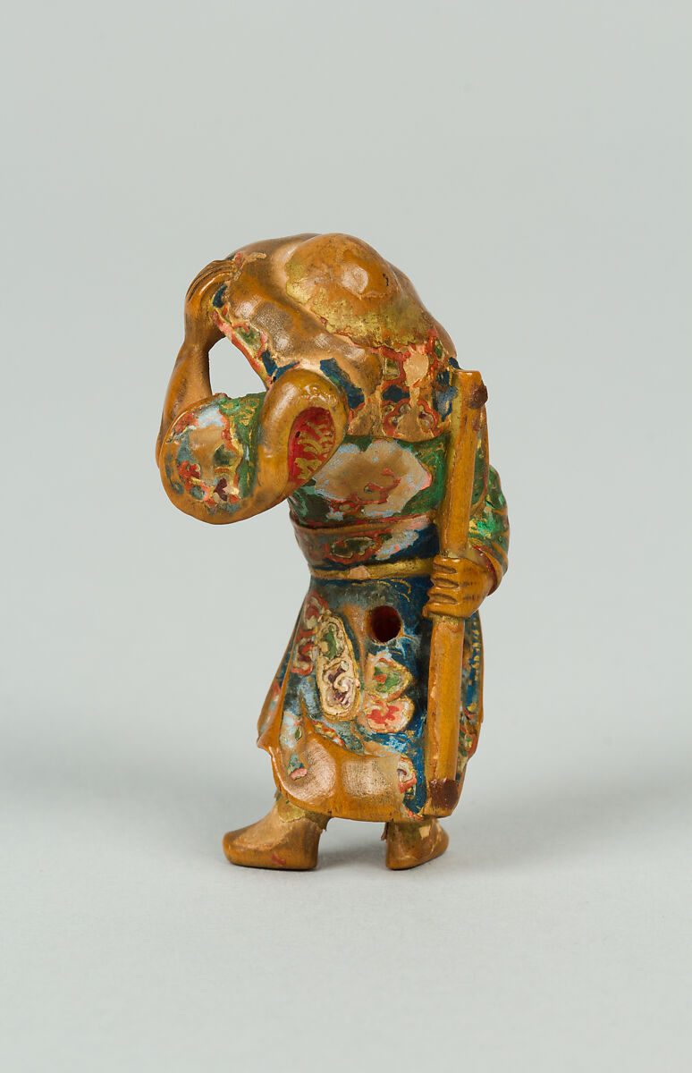 Netsuke of Farmer with a Big Hat, Lacquered wood, Japan