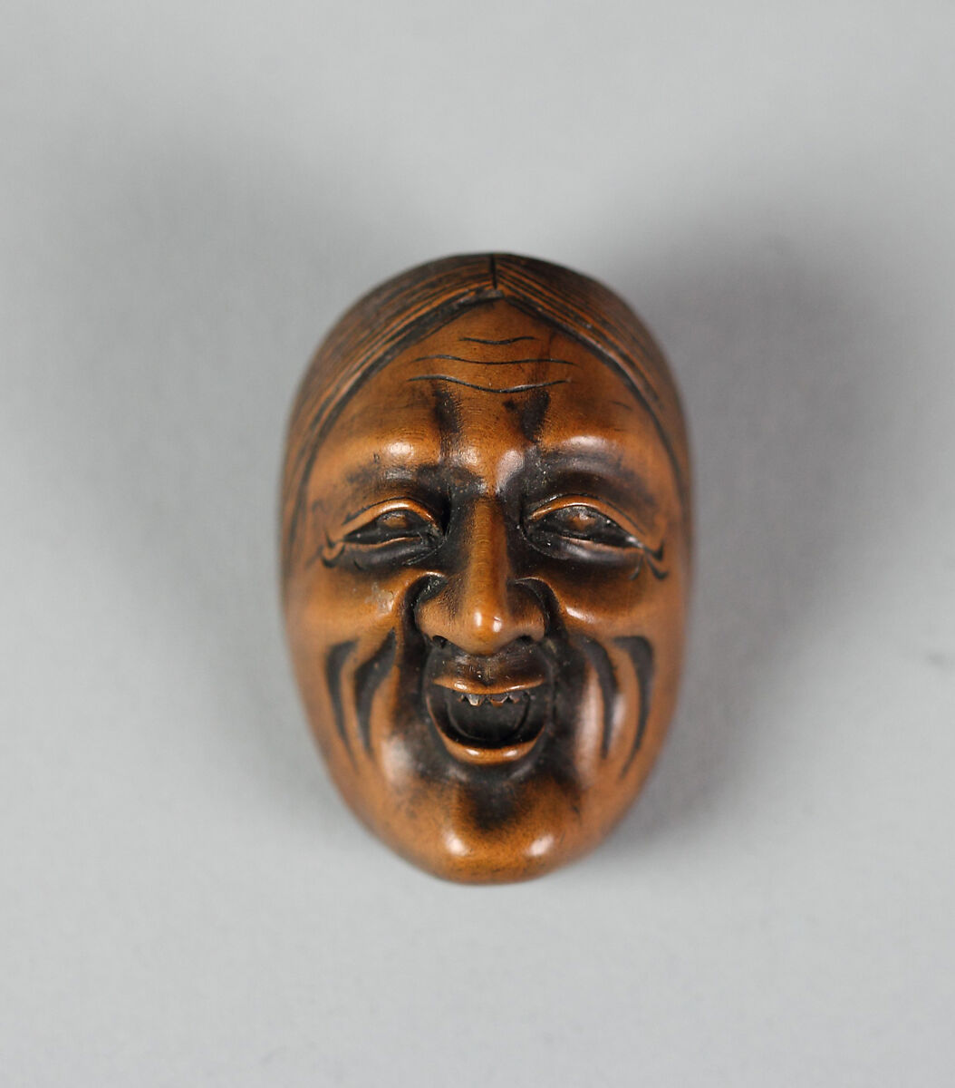 Netsuke of Noh Mask; Uba, Wood, Japan 