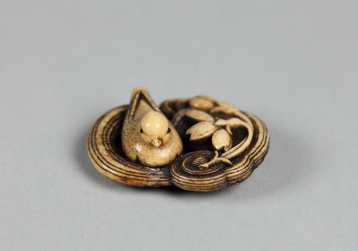 Netsuke of Bird on her Nest, Ivory, Japan 