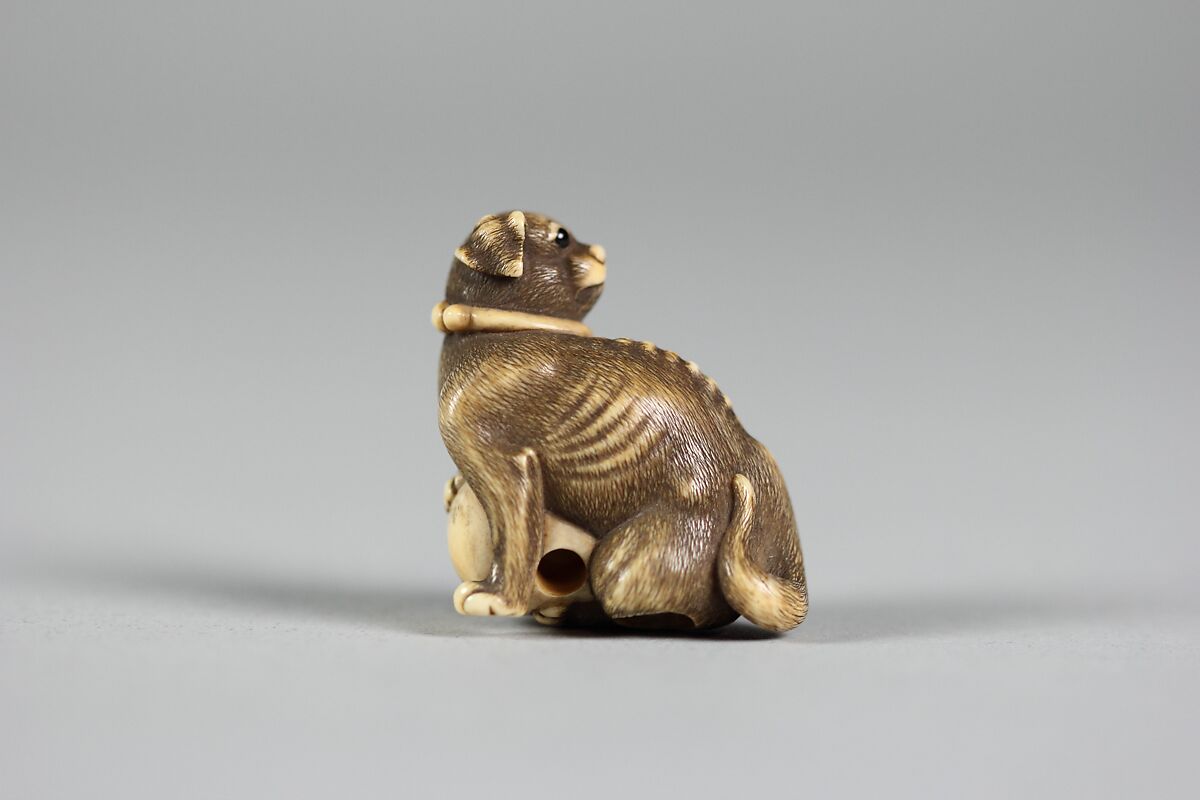 Netsuke of Cat with a Ball, Ivory, Japan