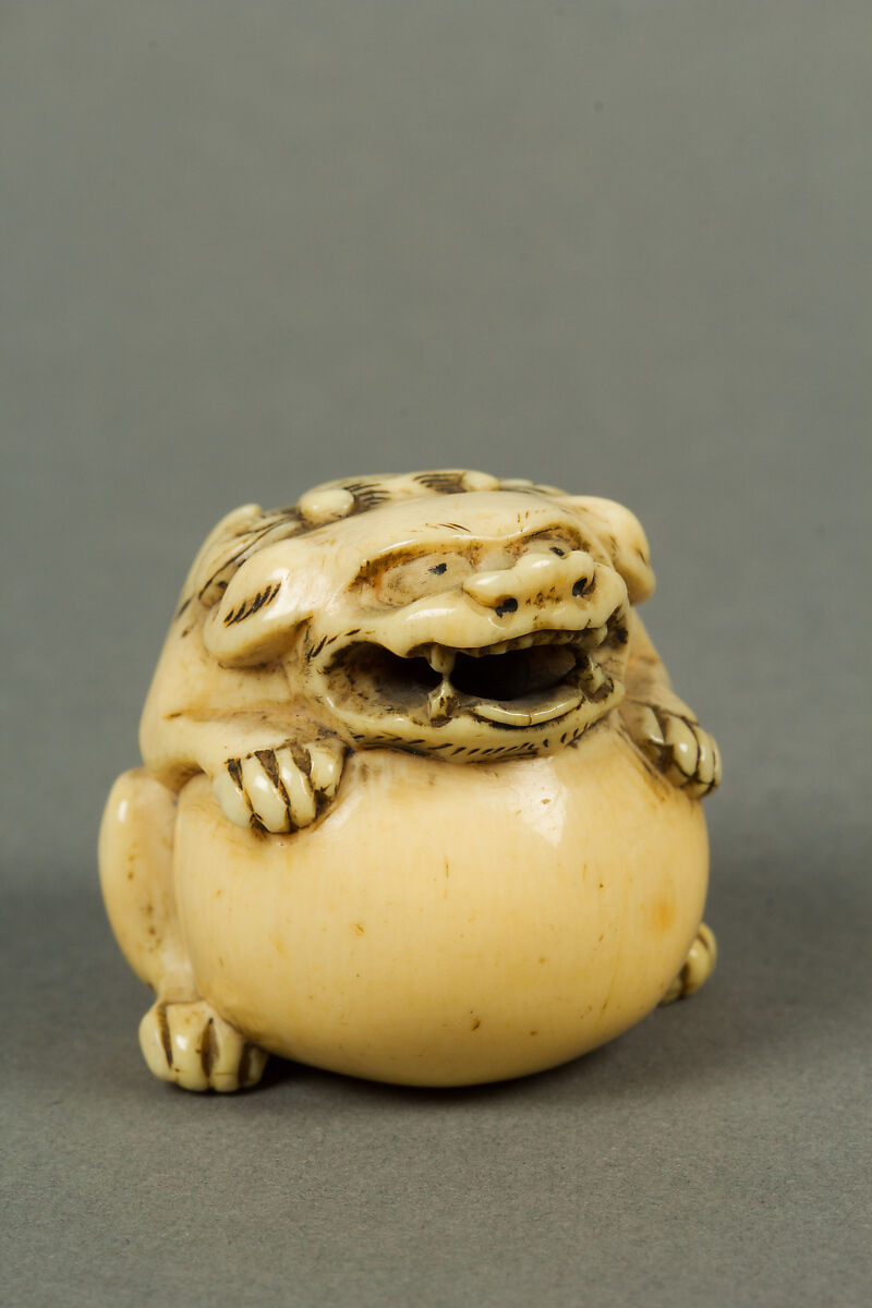 Netsuke of Qilin and Ball, Ivory, Japan