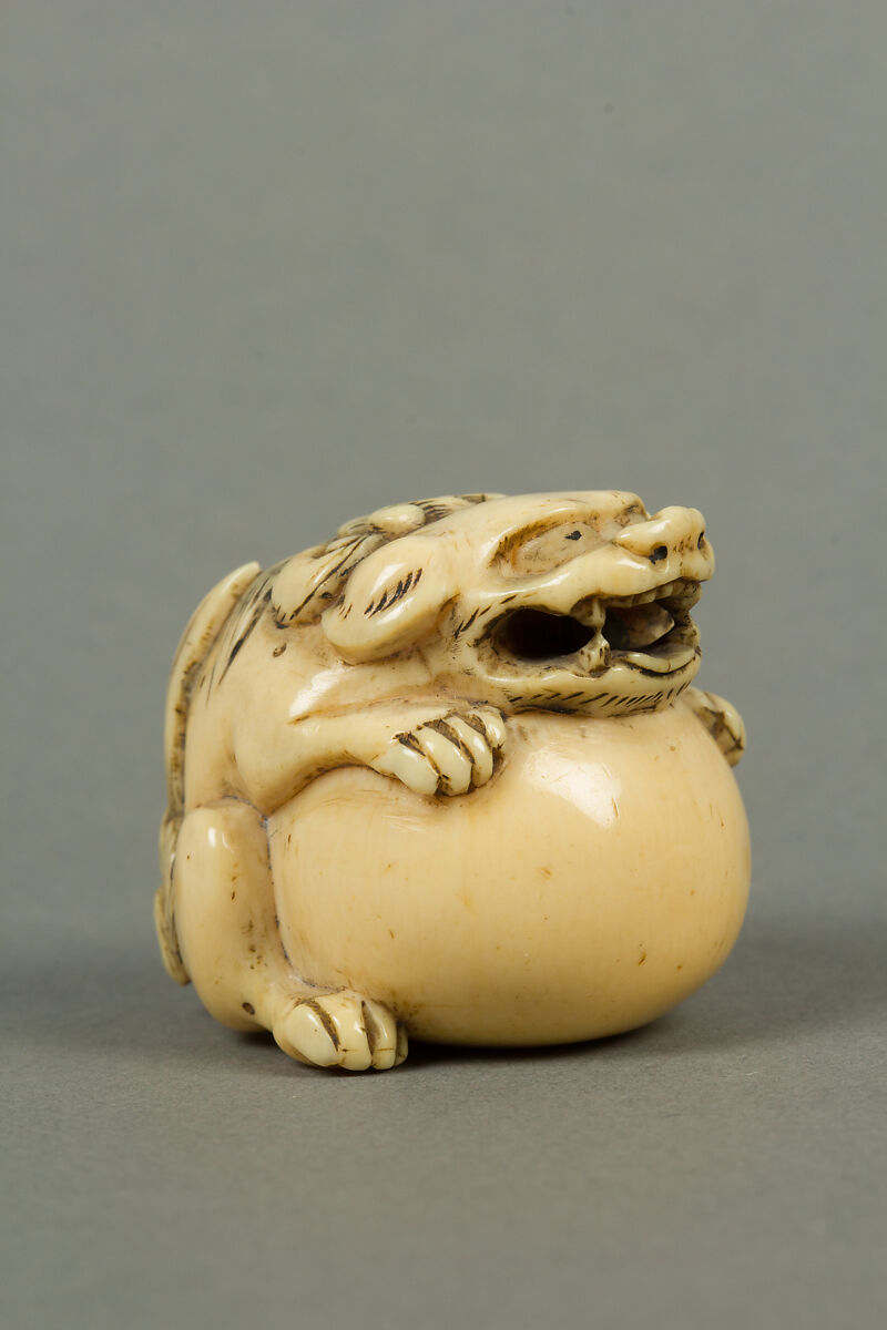 Netsuke of Qilin and Ball, Ivory, Japan