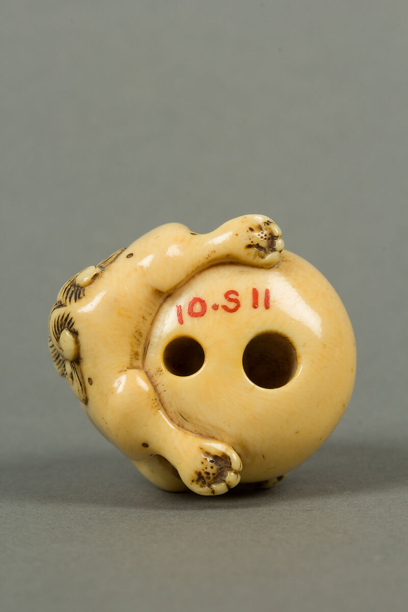 Netsuke of Qilin and Ball, Ivory, Japan