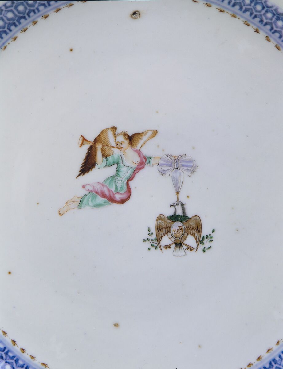 Plate, Hard-paste porcelain, Chinese, for American market