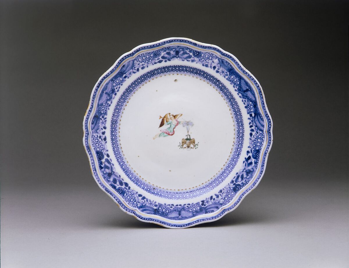 Plate, Hard-paste porcelain, Chinese, for American market