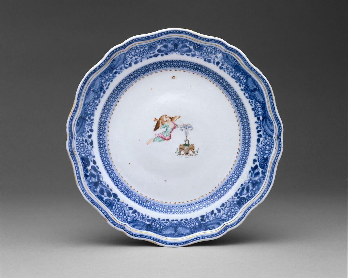 Plate, Hard-paste porcelain, Chinese, for American market 