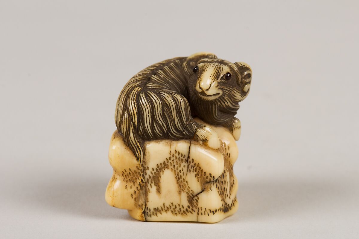Netsuke of Goat on a Rock, Ivory, Japan