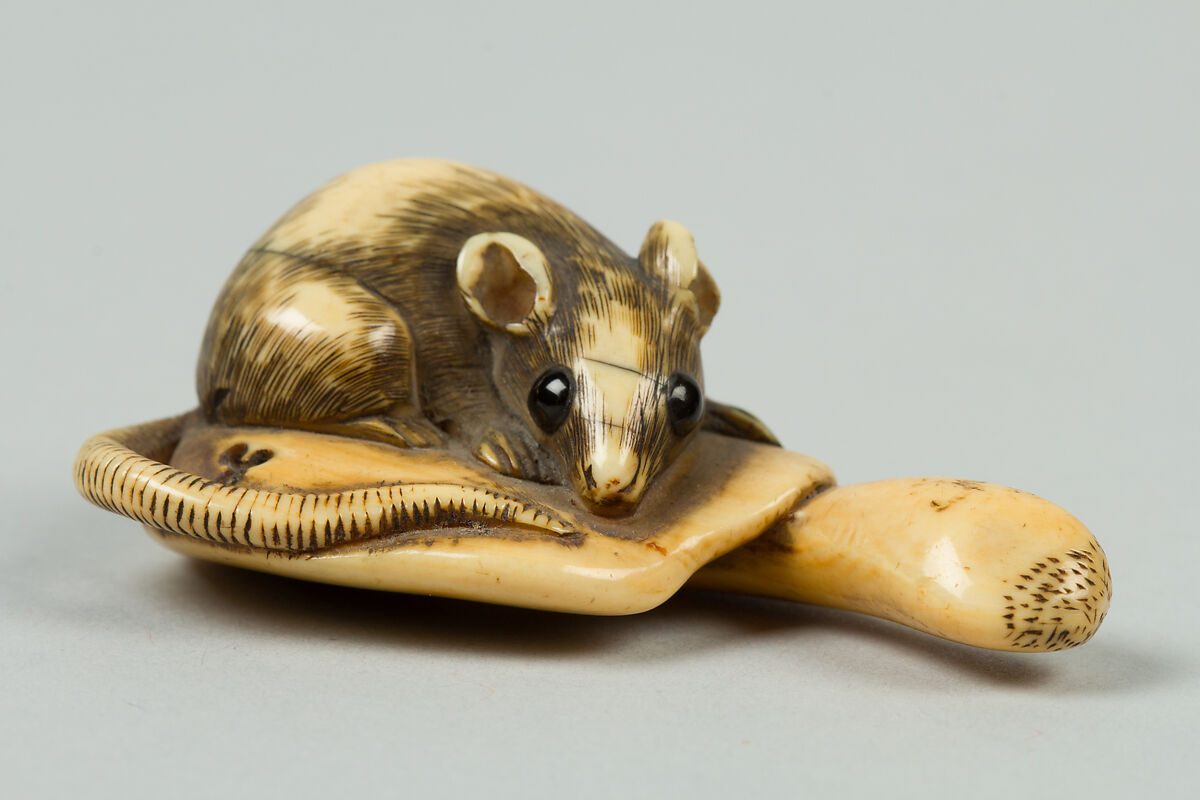 Netsuke of Mouse on a Mushroom, Ivory, Japan 