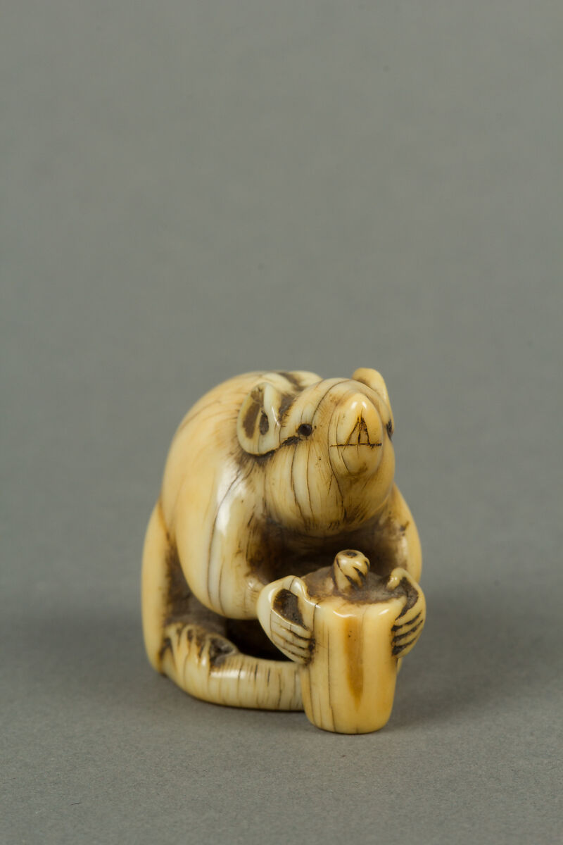 Netsuke of Mouse Gnawing on Candle, Ivory, Japan