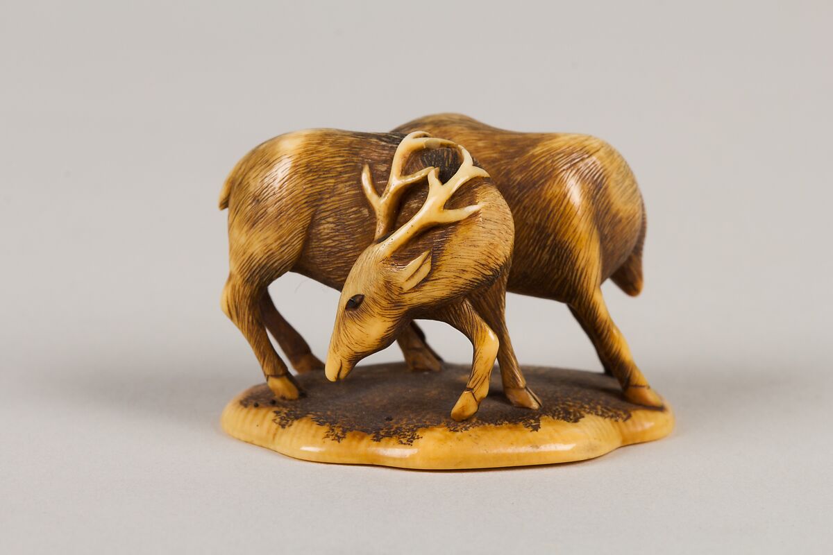 Netsuke of Two Deer, Ivory, Japan 