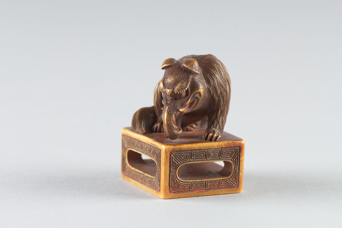 Netsuke of Elephant on a Seal, Ivory, Japan