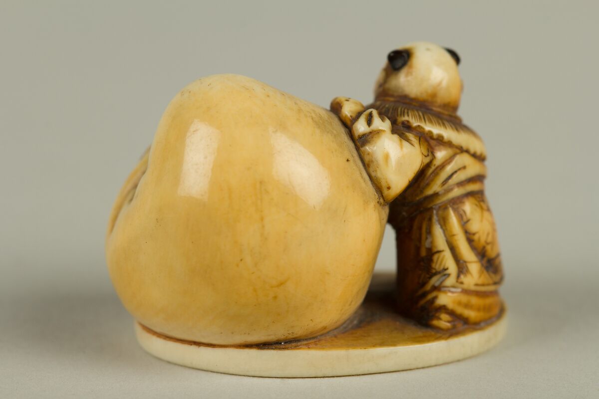 Netsuke of Dharma with a Small Boy, Ivory, Japan