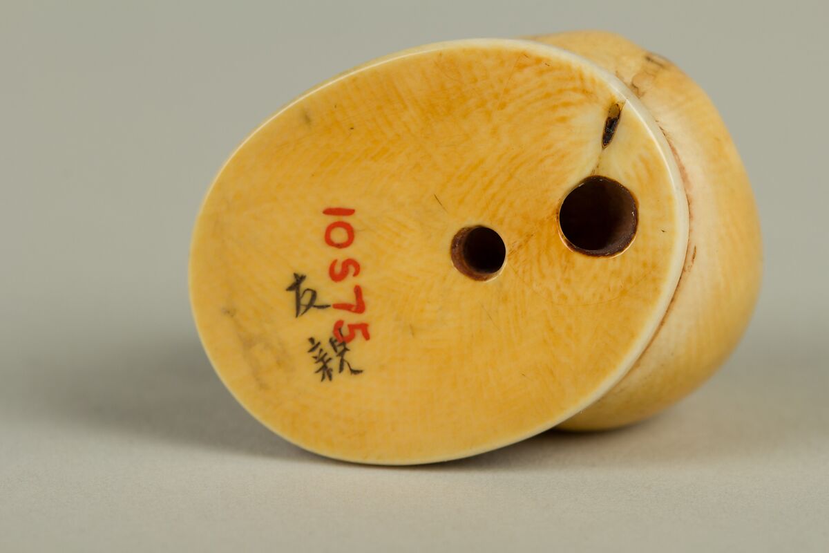 Netsuke of Dharma with a Small Boy, Ivory, Japan