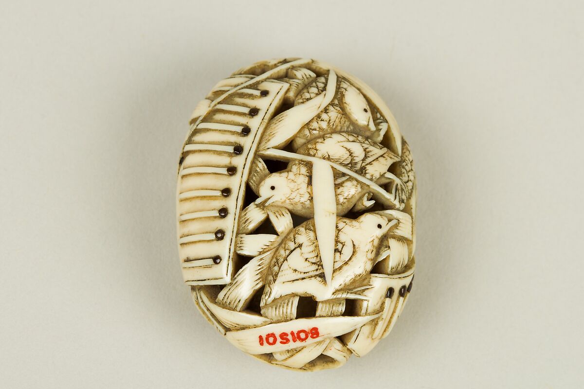 Netsuke of Quail and Millet, Ivory, Japan 