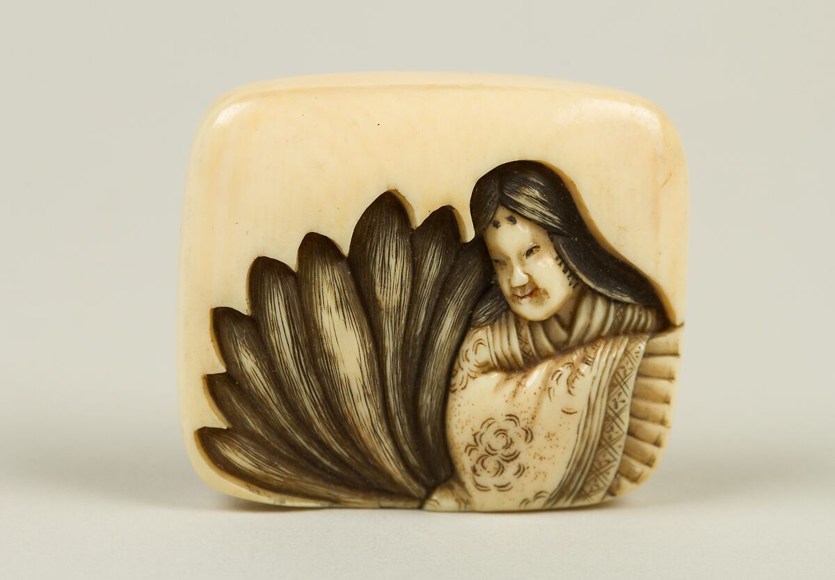 Netsuke of Nine-Tailed Fox (Tamamono Mae), Ivory, Japan 