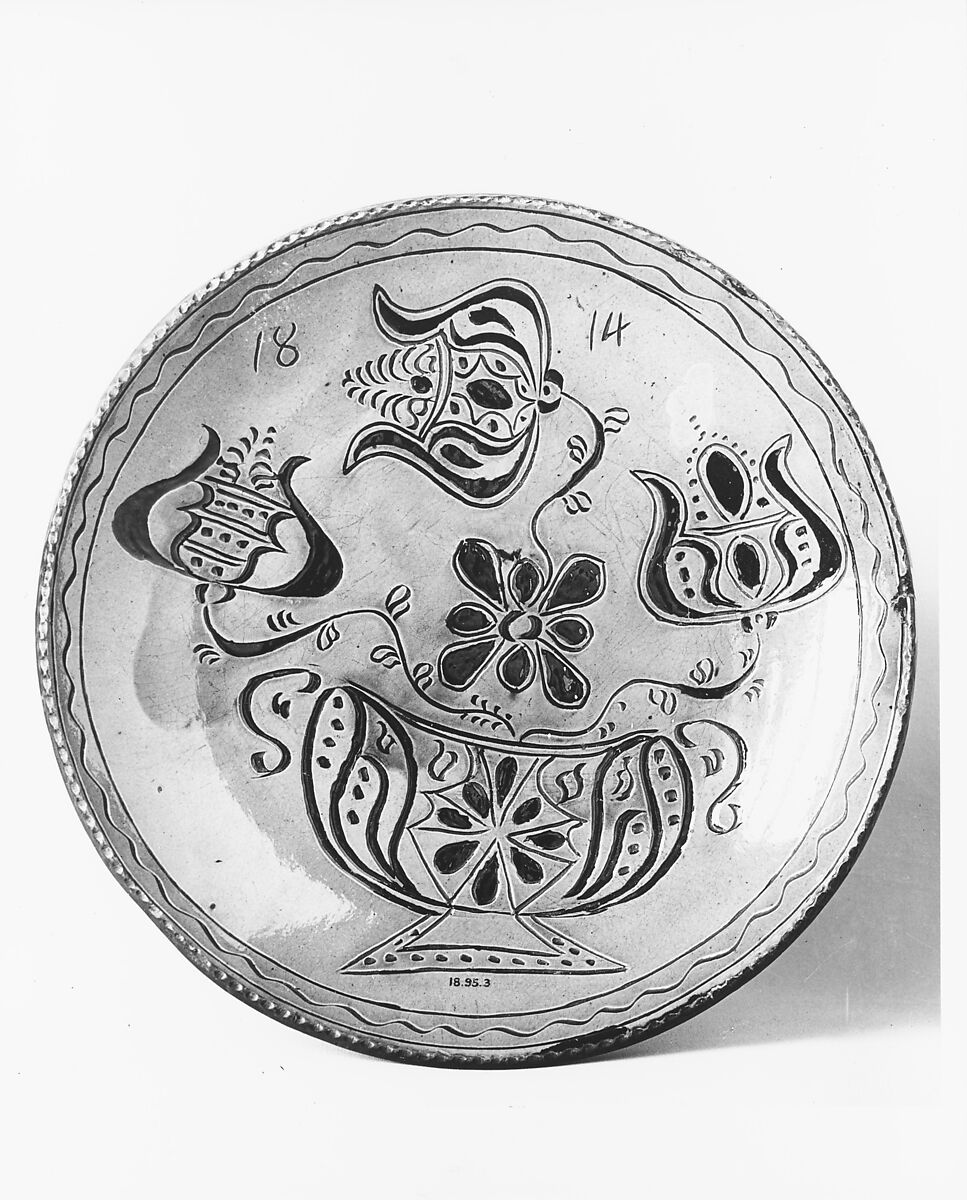 Plate, Attributed to Heinrich Stofflet (active 1812–30), Earthenware; Redware with sgraffito decoration, American