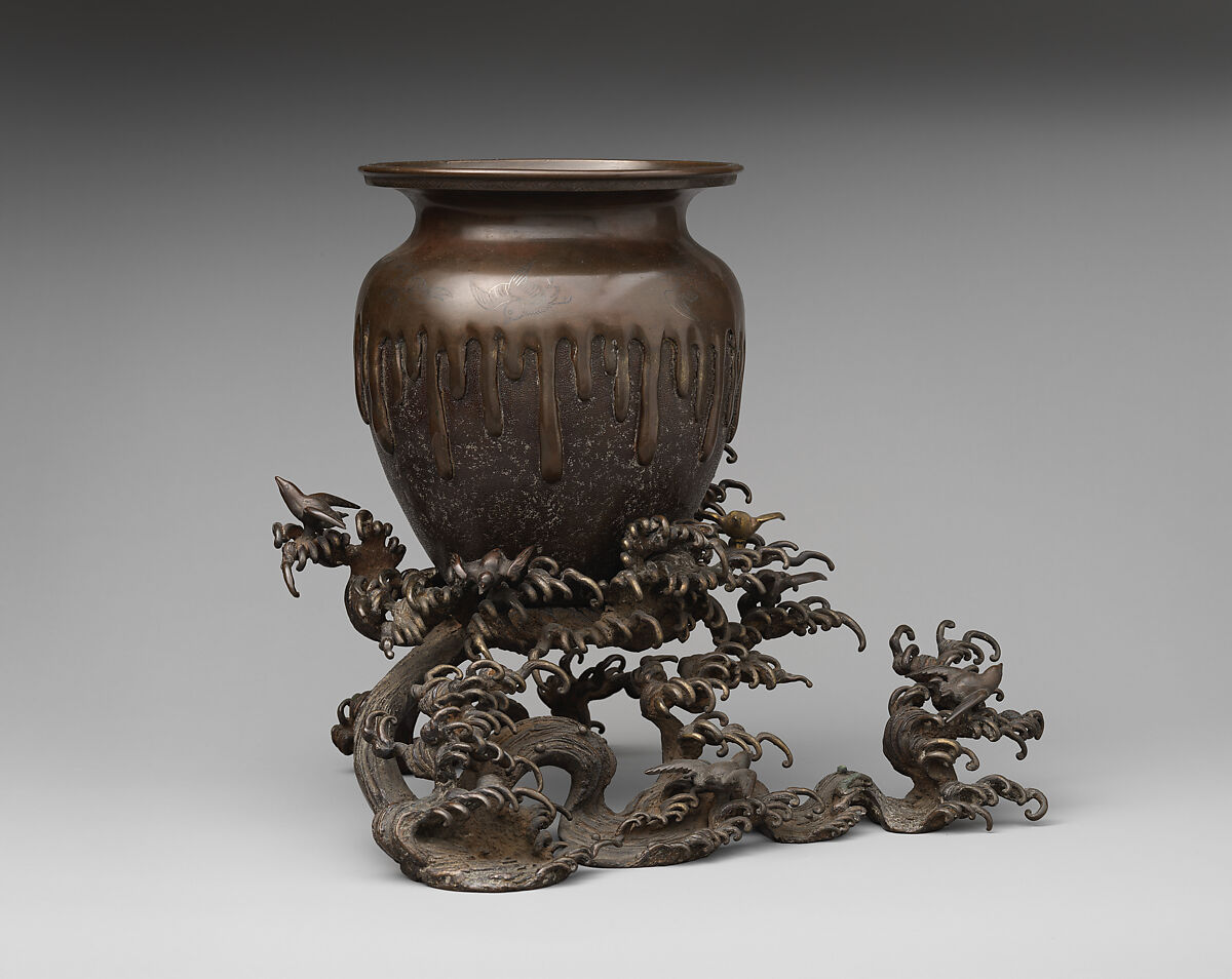 Vase, Copper alloy with inlaid silver details, Japan 