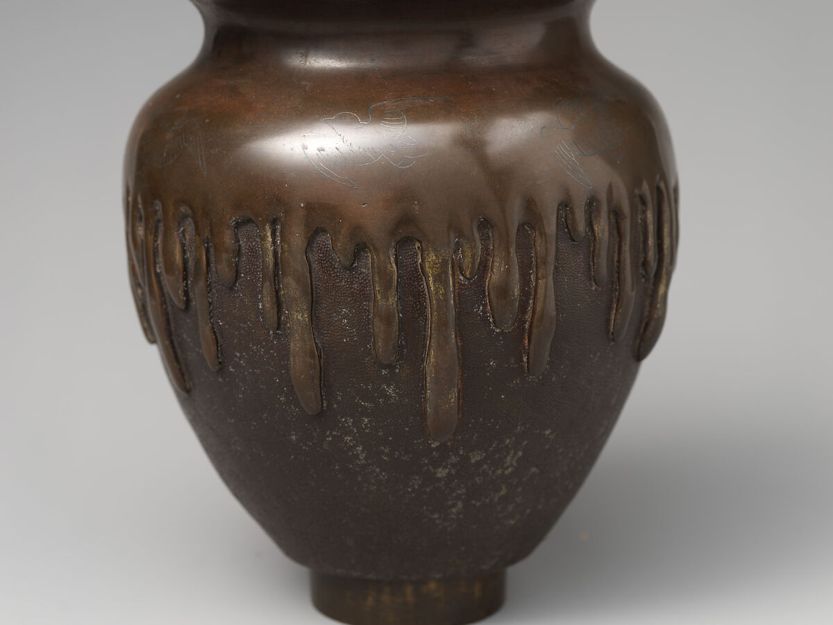 Vase, Copper alloy with inlaid silver details, Japan