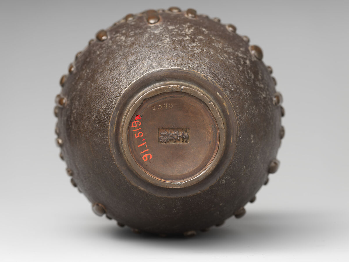 Vase, Copper alloy with inlaid silver details, Japan