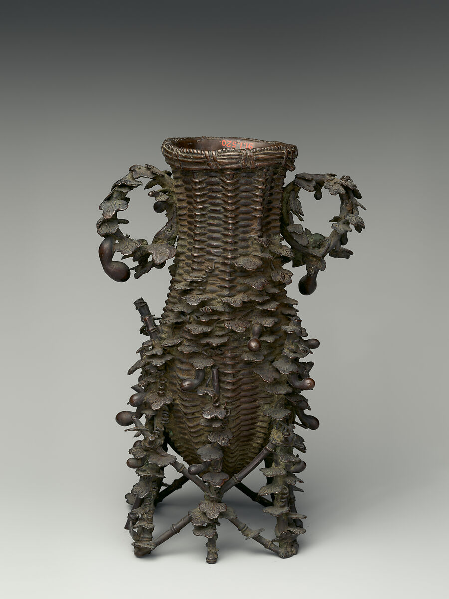 Vase, Copper alloy with inlaid silver and gold, Japan