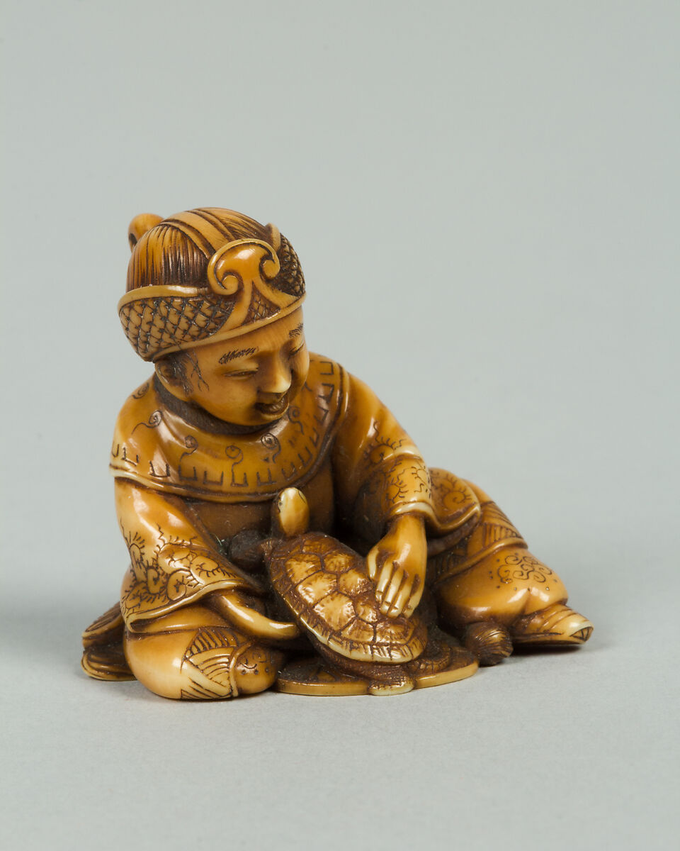 Netsuke of Boy with Tortoise, Ivory, Japan