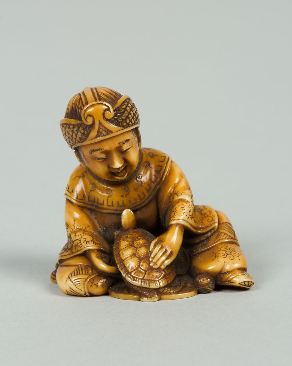 Netsuke of Boy with Tortoise, Ivory, Japan 