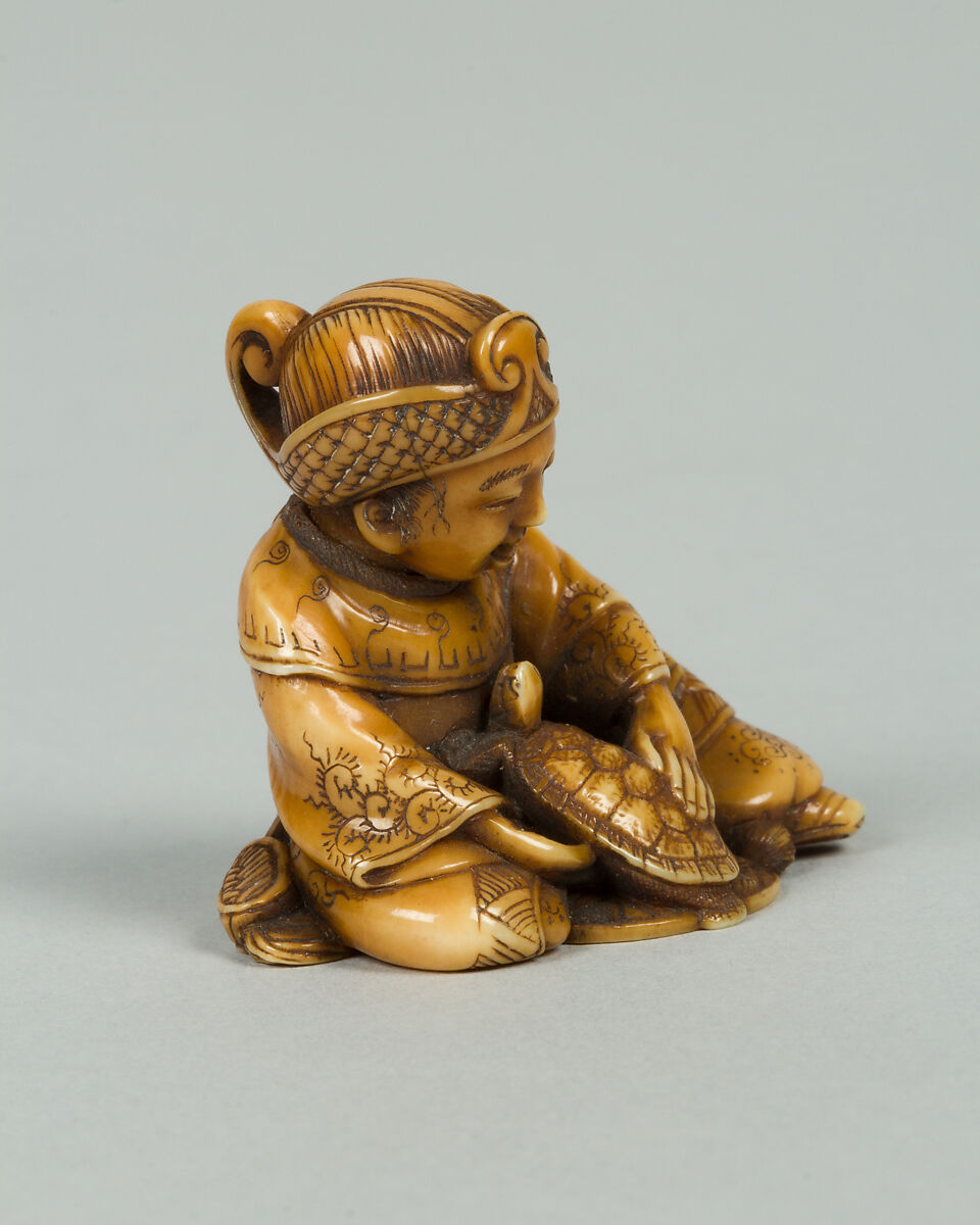 Netsuke of Boy with Tortoise, Ivory, Japan