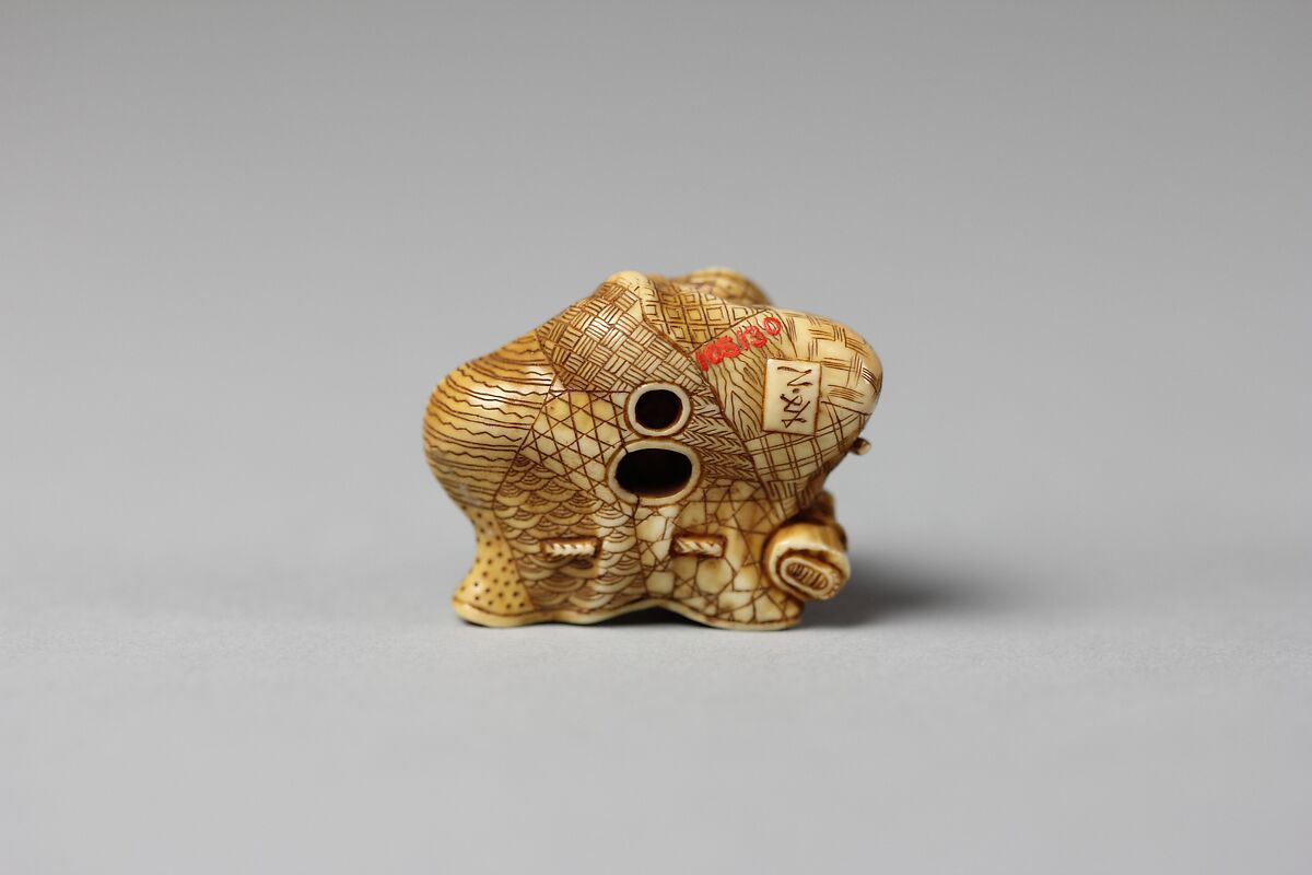 Netsuke of Daikoku and Bag, Ivory, Japan