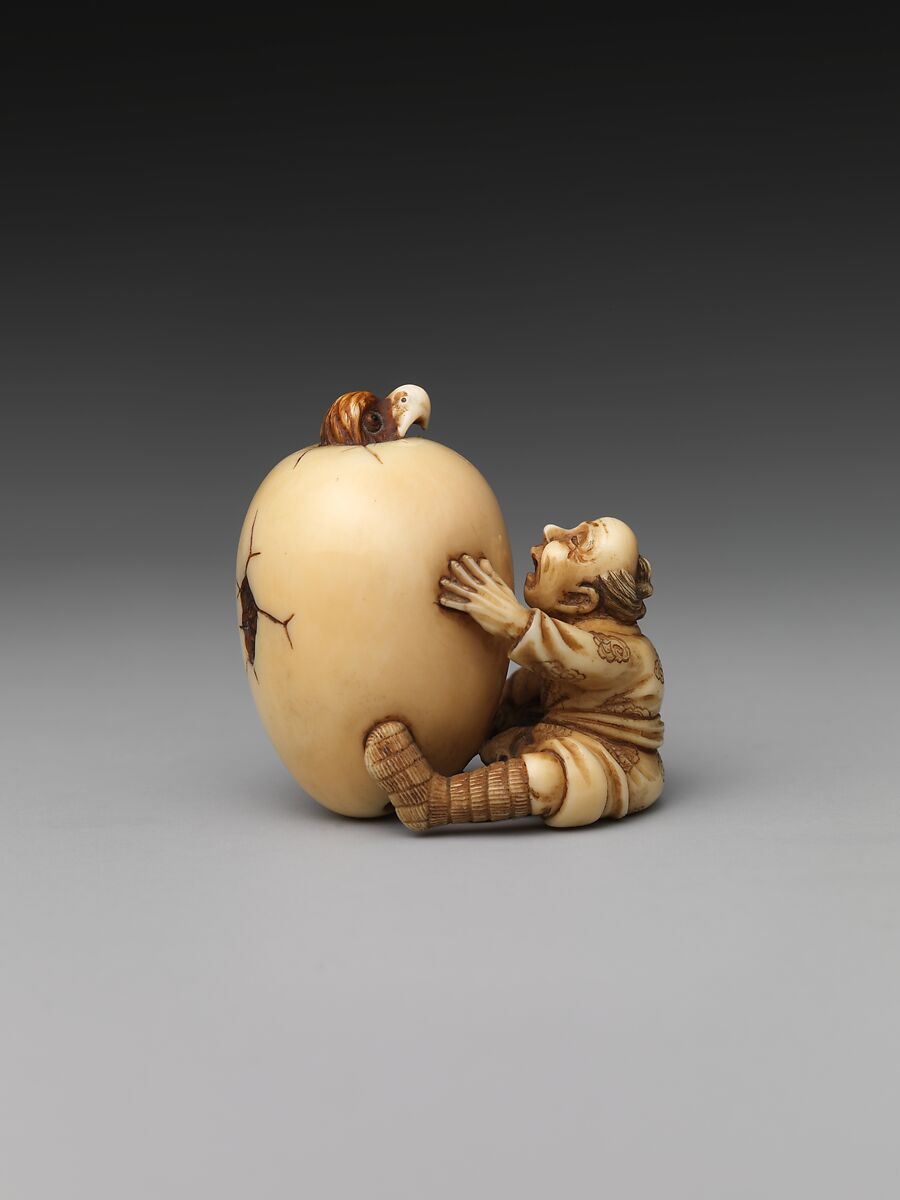 Netsuke of a Man and an Egg, Ivory, Japan